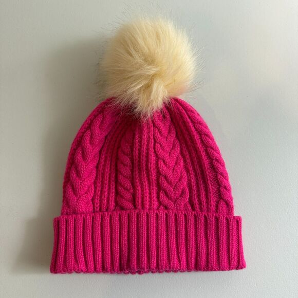 J. Crew Accessories - J Crew Women's Pink Cable Knit Pom Pom Beanie Winter Hat One Size BU653